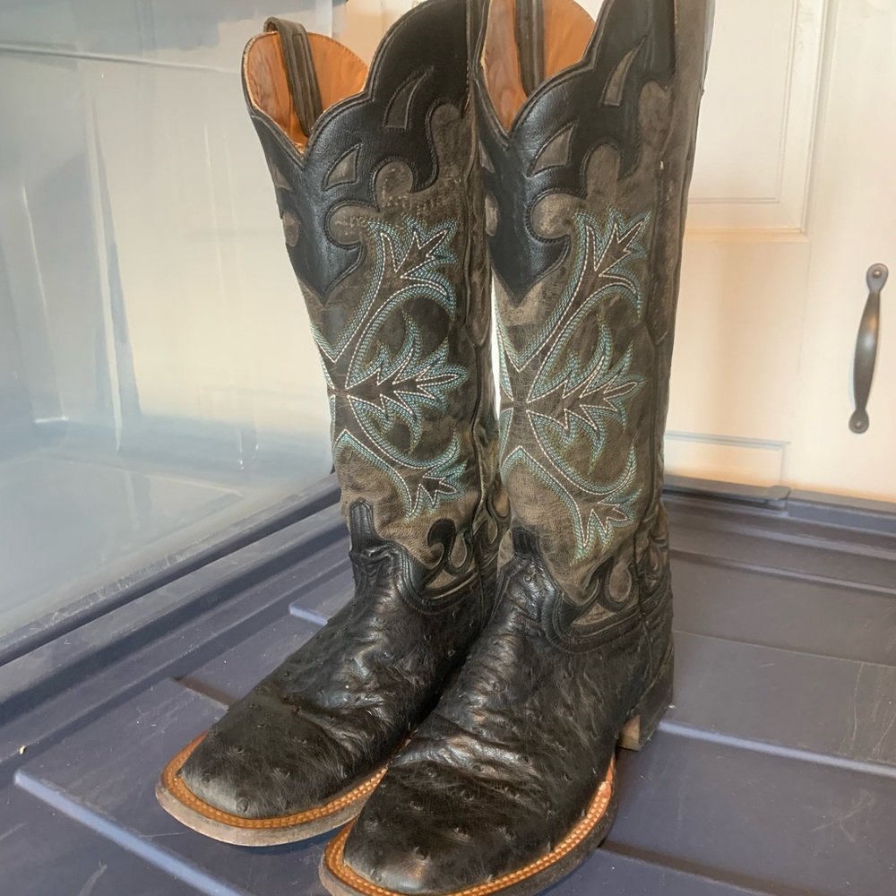 Lucchese Black Ostrich Boots 8.5